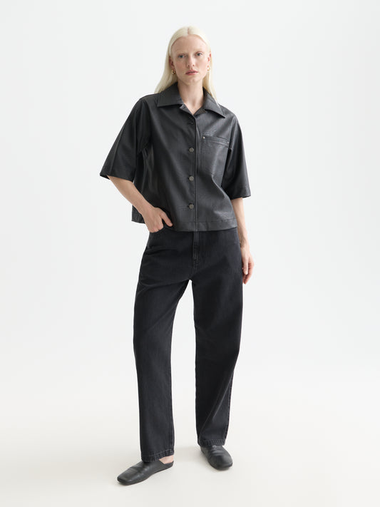 White Smoke חולצה מכופתרת דמוי עור קצרה לנשים A-Line SCOTCH & SODA