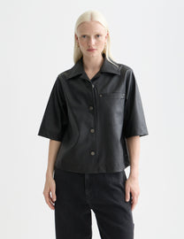 Black חולצה מכופתרת דמוי עור קצרה לנשים A-Line SCOTCH & SODA