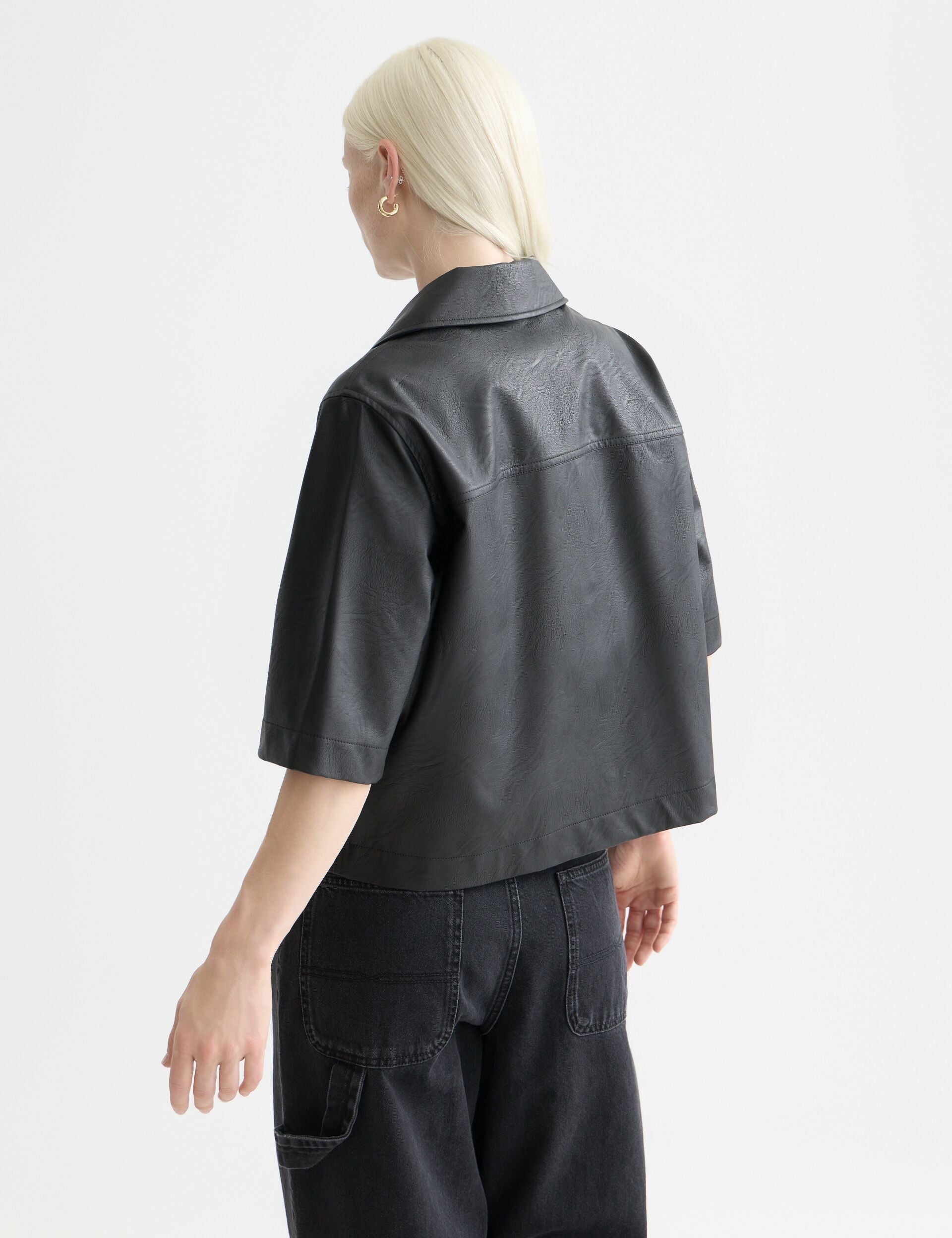 Lavender חולצה מכופתרת דמוי עור קצרה לנשים A-Line SCOTCH & SODA