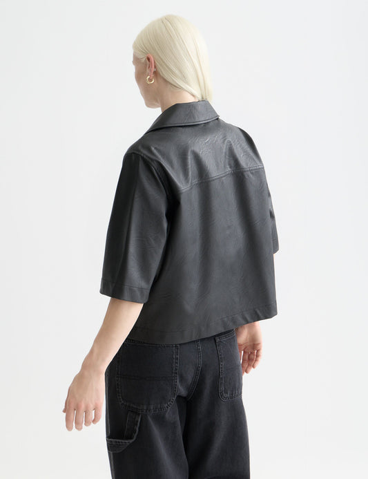 Lavender חולצה מכופתרת דמוי עור קצרה לנשים A-Line SCOTCH & SODA