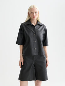 Dark Slate Gray חולצה מכופתרת דמוי עור קצרה לנשים A-Line SCOTCH & SODA