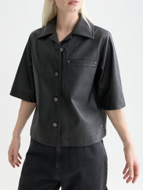 Dark Slate Gray חולצה מכופתרת דמוי עור קצרה לנשים A-Line SCOTCH & SODA
