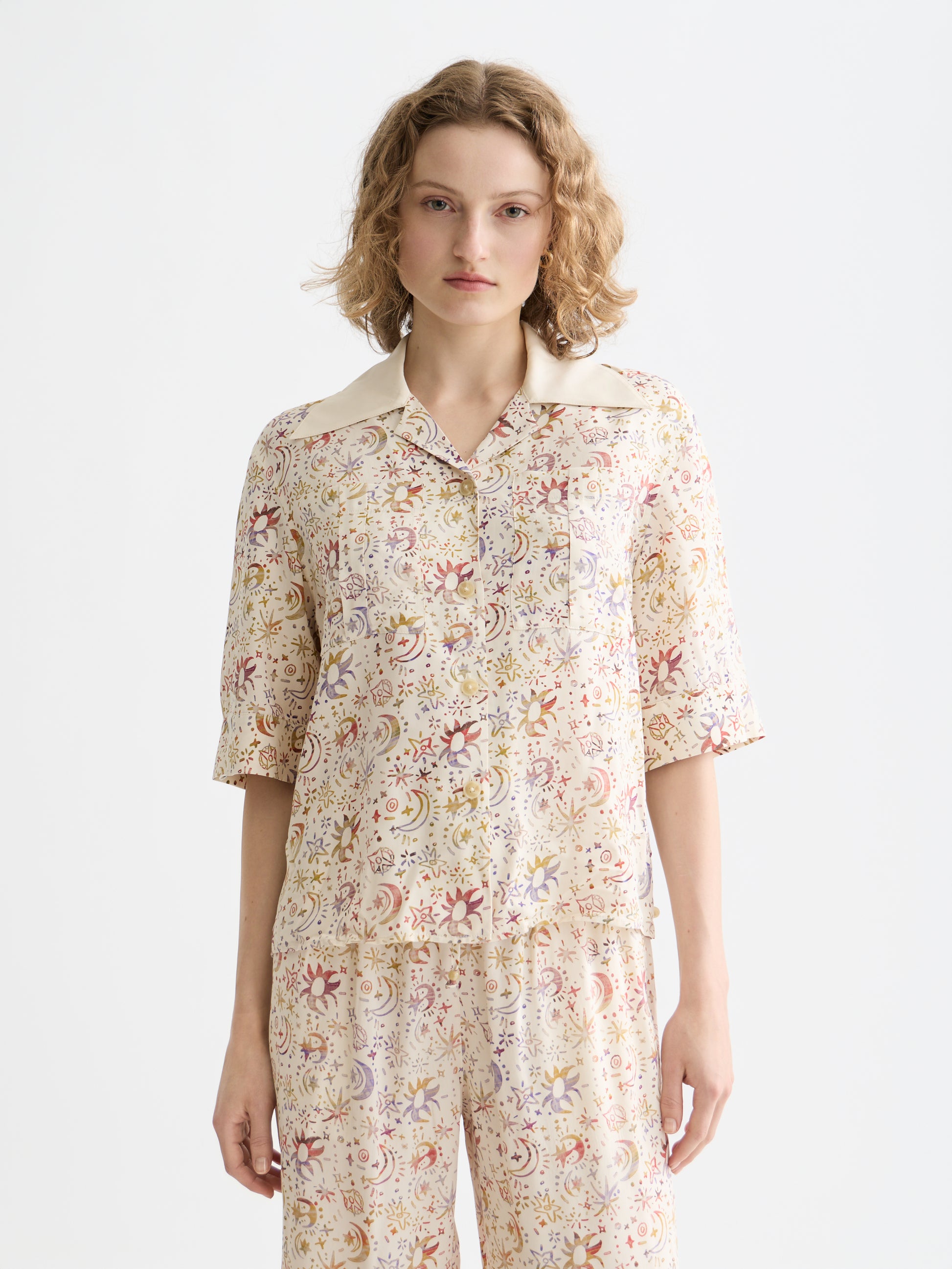 Gray חולצה מכופתרת קצרה לנשים Printed Viscose SCOTCH & SODA