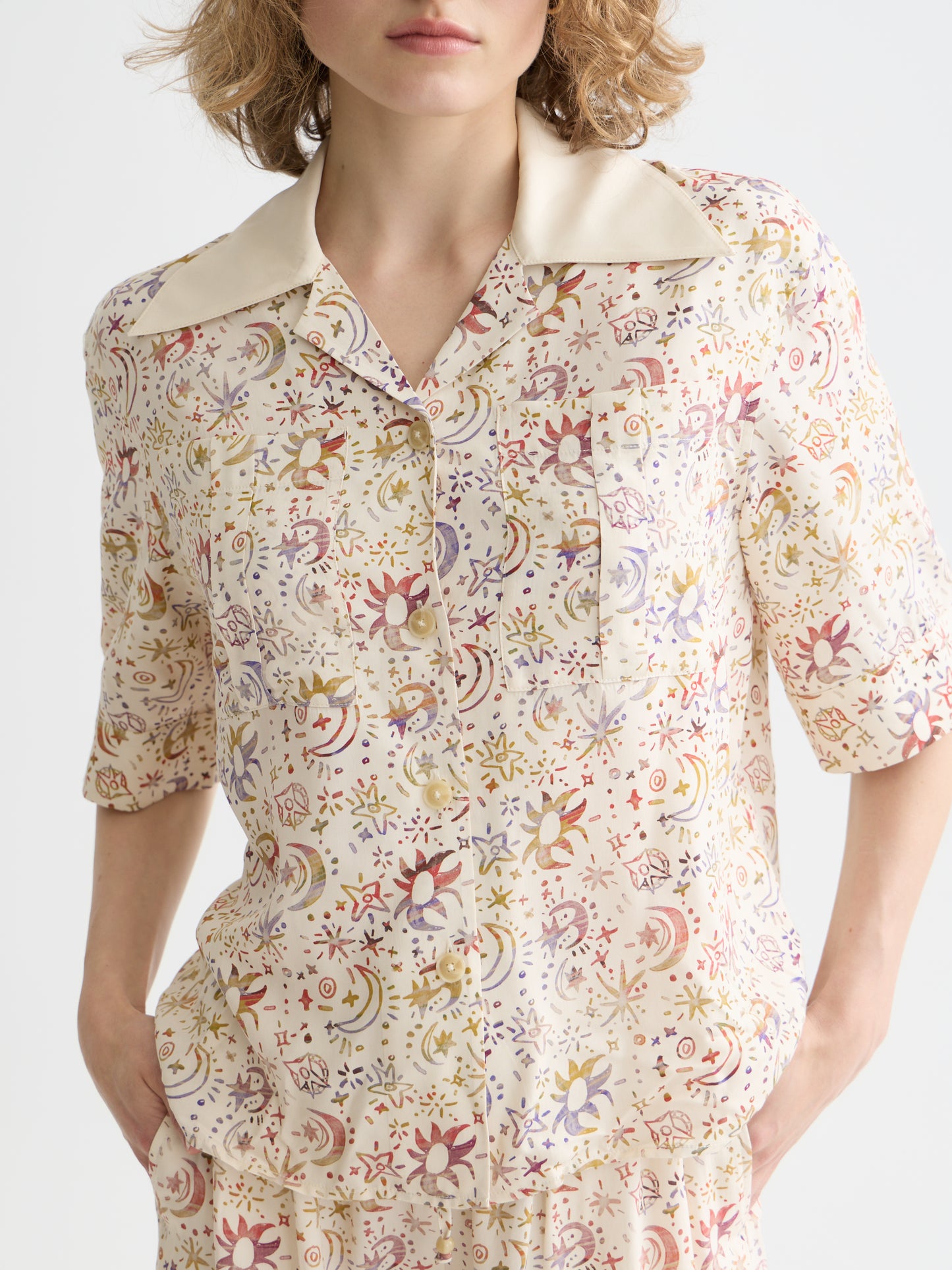 Gray חולצה מכופתרת קצרה לנשים Printed Viscose SCOTCH & SODA