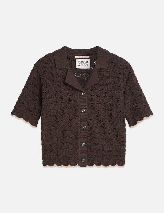 Dark Slate Gray קרדיגן סריג קצר לנשים Pointelle SCOTCH & SODA