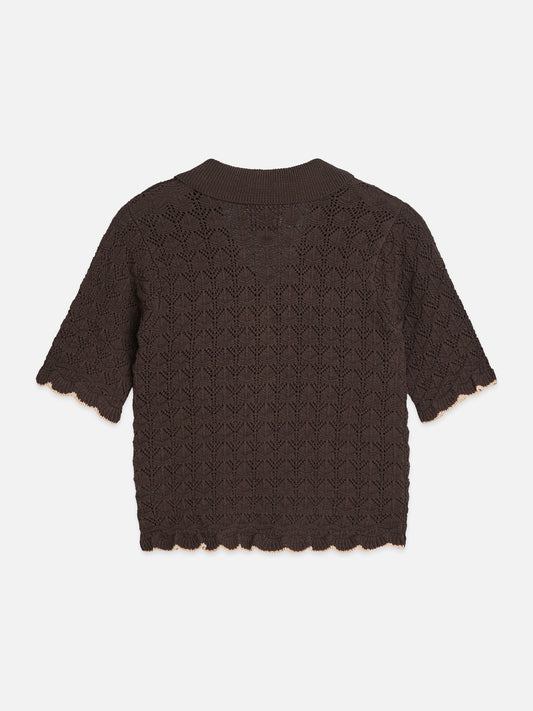 Dark Slate Gray קרדיגן סריג קצר לנשים Pointelle SCOTCH & SODA