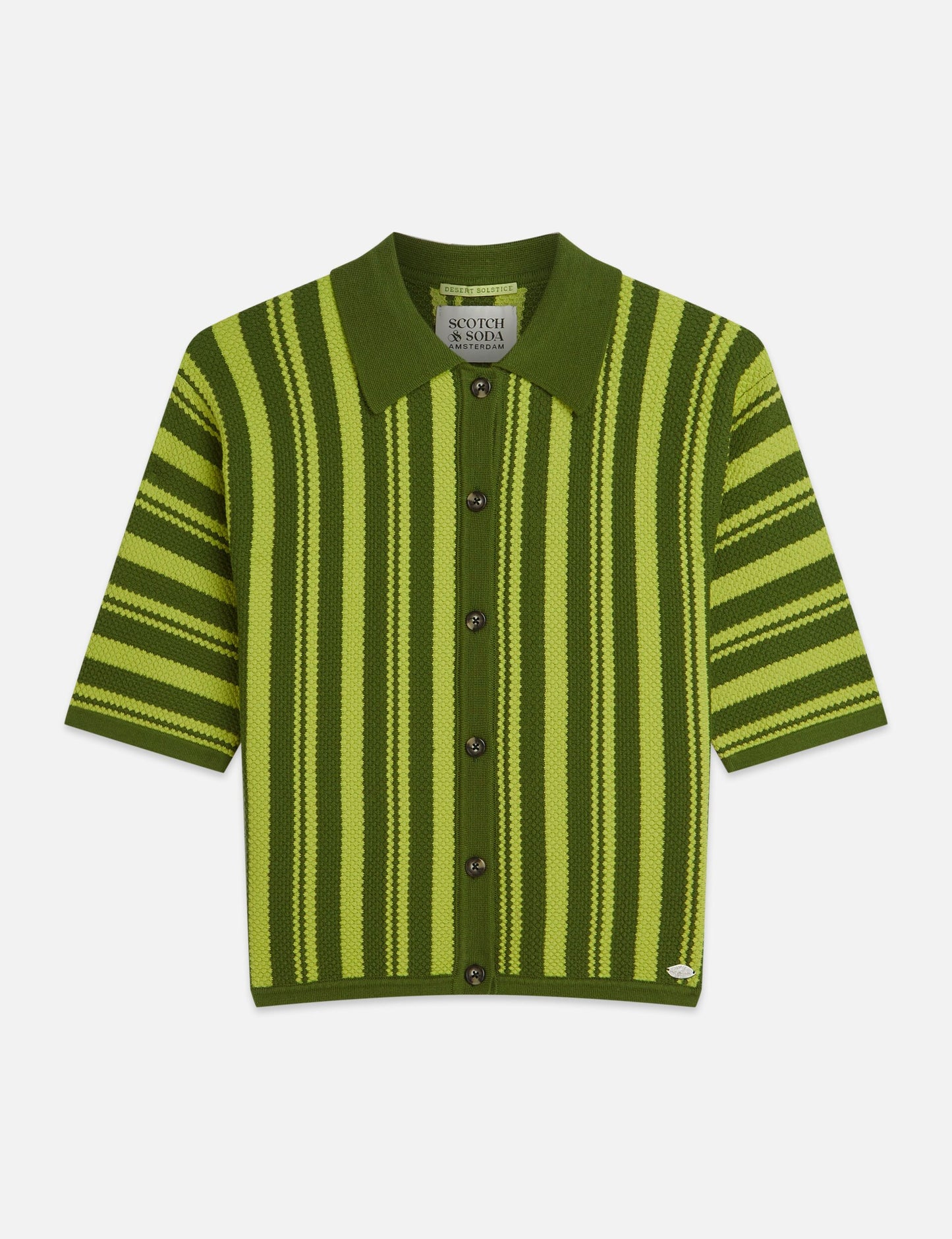 White Smoke חולצת פולו קצרה לנשים Textured Vertical Stripe Knitted Tee SCOTCH & SODA