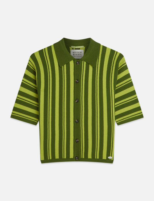 White Smoke חולצת פולו קצרה לנשים Textured Vertical Stripe Knitted Tee SCOTCH & SODA