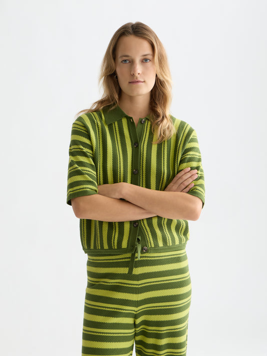 Lavender חולצת פולו קצרה לנשים Textured Vertical Stripe Knitted Tee SCOTCH & SODA