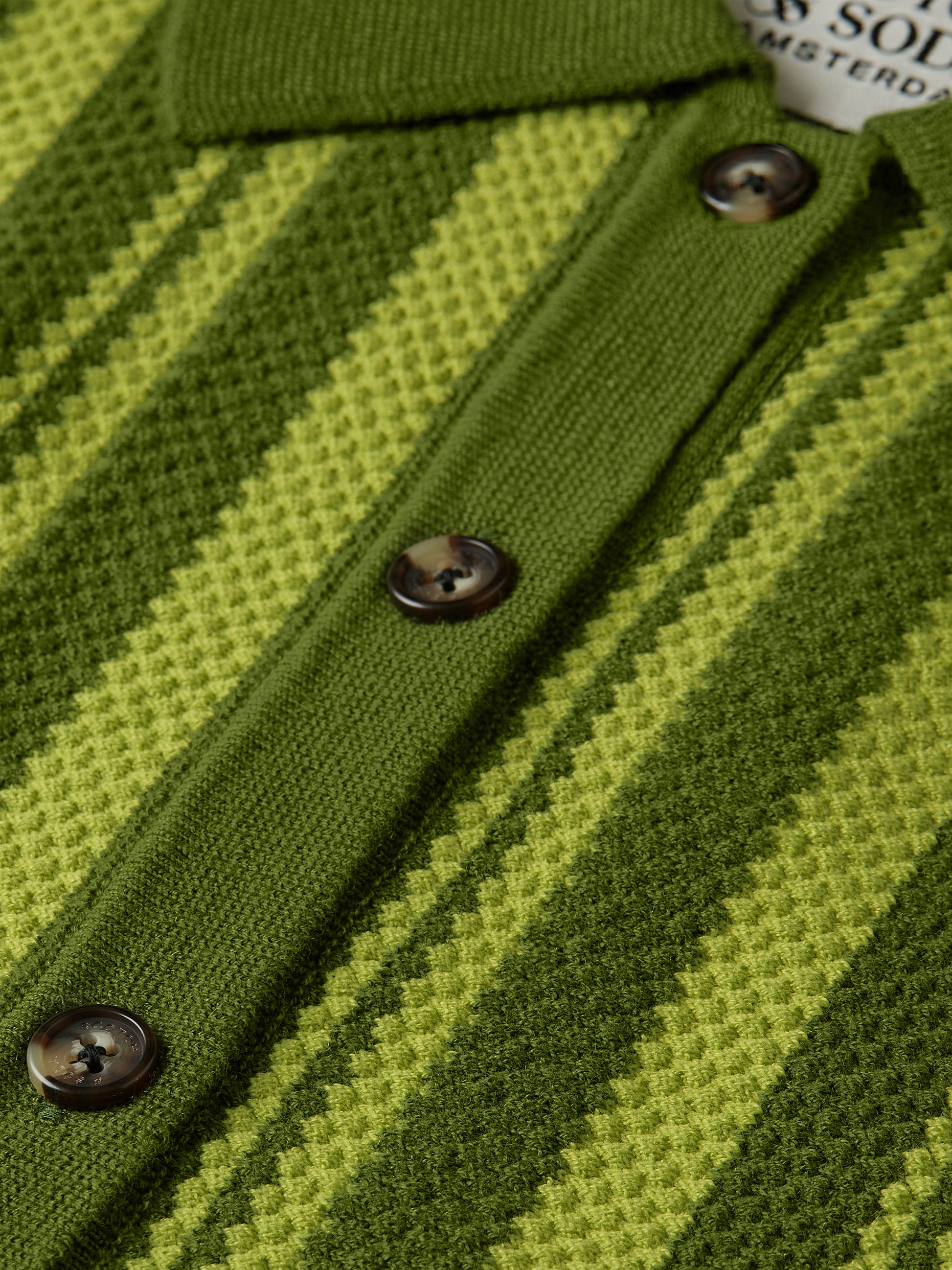 Dark Olive Green חולצת פולו קצרה לנשים Textured Vertical Stripe Knitted Tee SCOTCH & SODA