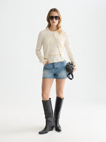 White Smoke גופיית סריג לנשים Smock Stitch SCOTCH & SODA