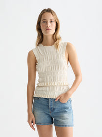 White Smoke גופיית סריג לנשים Smock Stitch SCOTCH & SODA