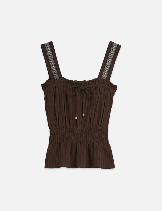 Dark Slate Gray COTTON CREPE SMOCKED WAIST TANK גופיה SCOTCH & SODA