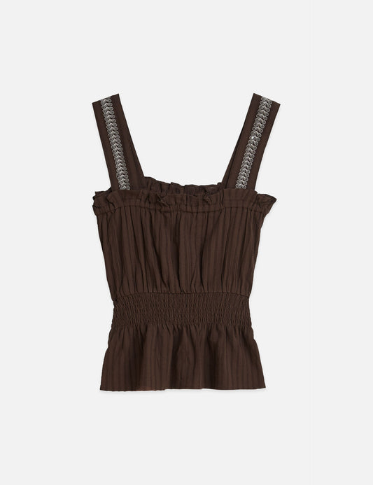 Dark Slate Gray COTTON CREPE SMOCKED WAIST TANK גופיה SCOTCH & SODA