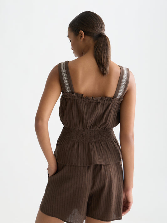 Dark Slate Gray COTTON CREPE SMOCKED WAIST TANK גופיה SCOTCH & SODA