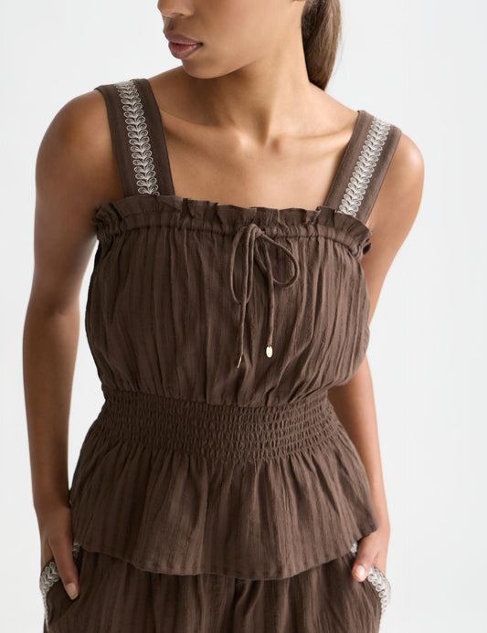 Dark Slate Gray COTTON CREPE SMOCKED WAIST TANK גופיה SCOTCH & SODA