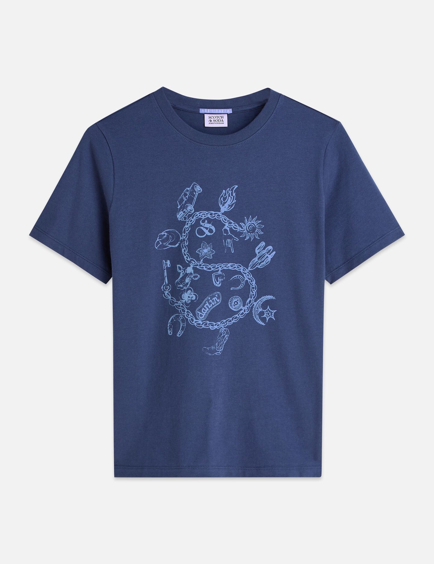 Dark Slate Gray טי־שירט בגזרה רגילה לנשים Chest Artwork SCOTCH & SODA