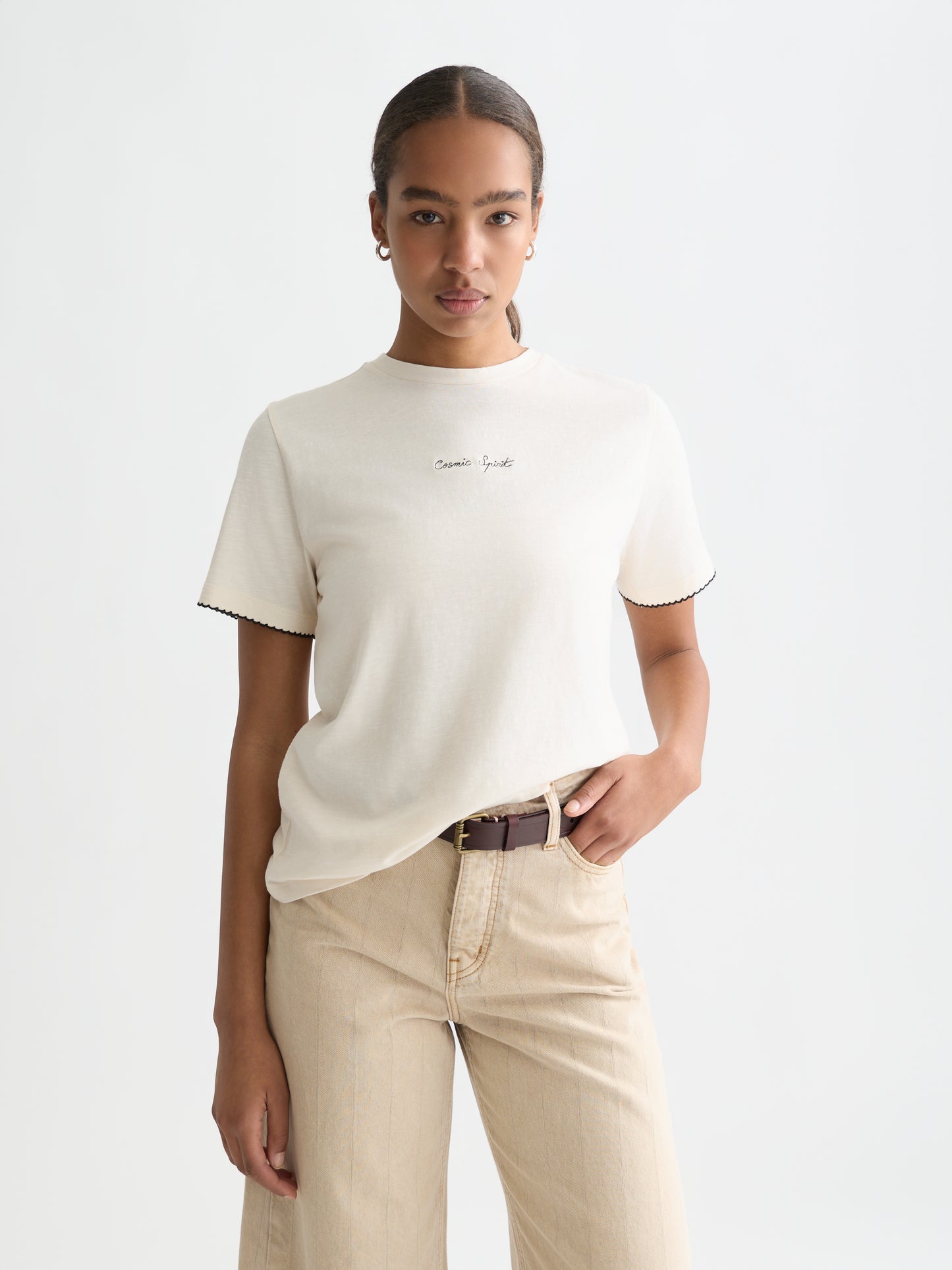 Lavender טי שירט קצרה לנשים Embroidered Slub SCOTCH & SODA