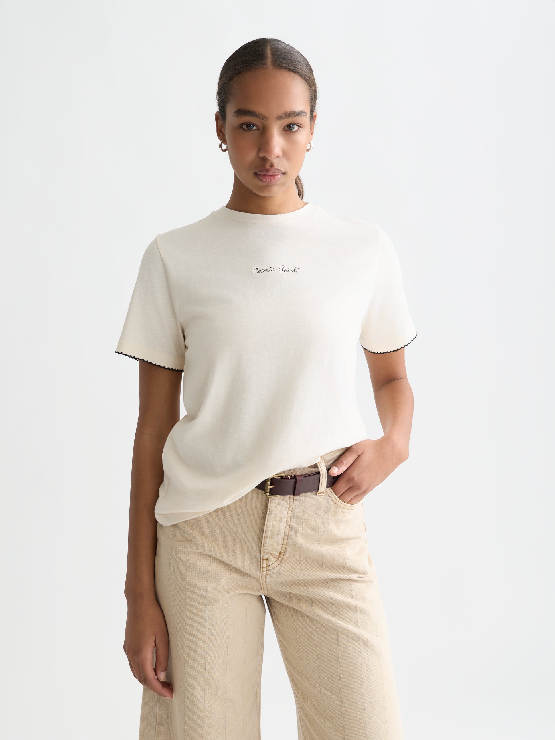 Lavender טי שירט קצרה לנשים Embroidered Slub SCOTCH & SODA
