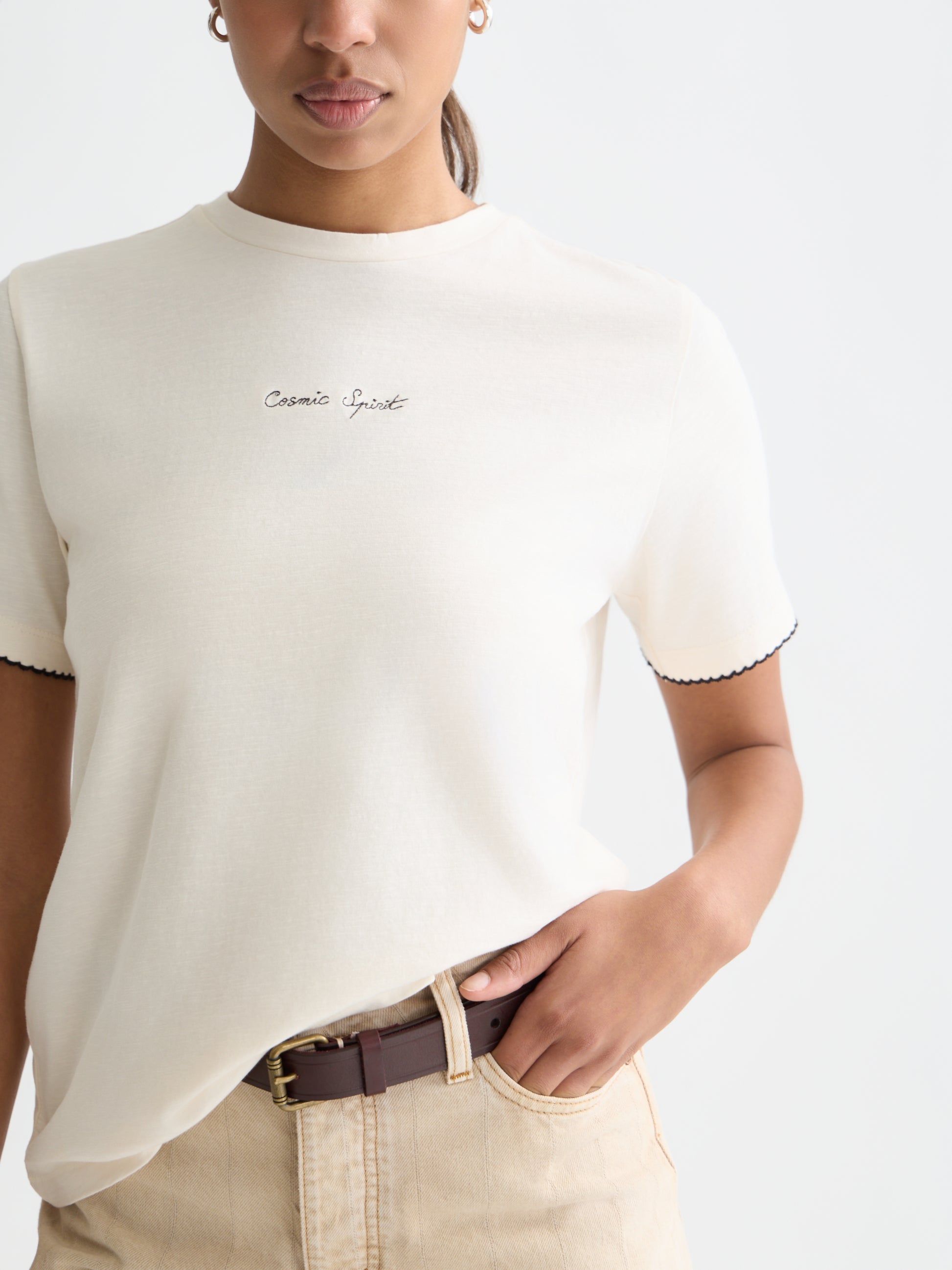 Lavender טי שירט קצרה לנשים Embroidered Slub SCOTCH & SODA