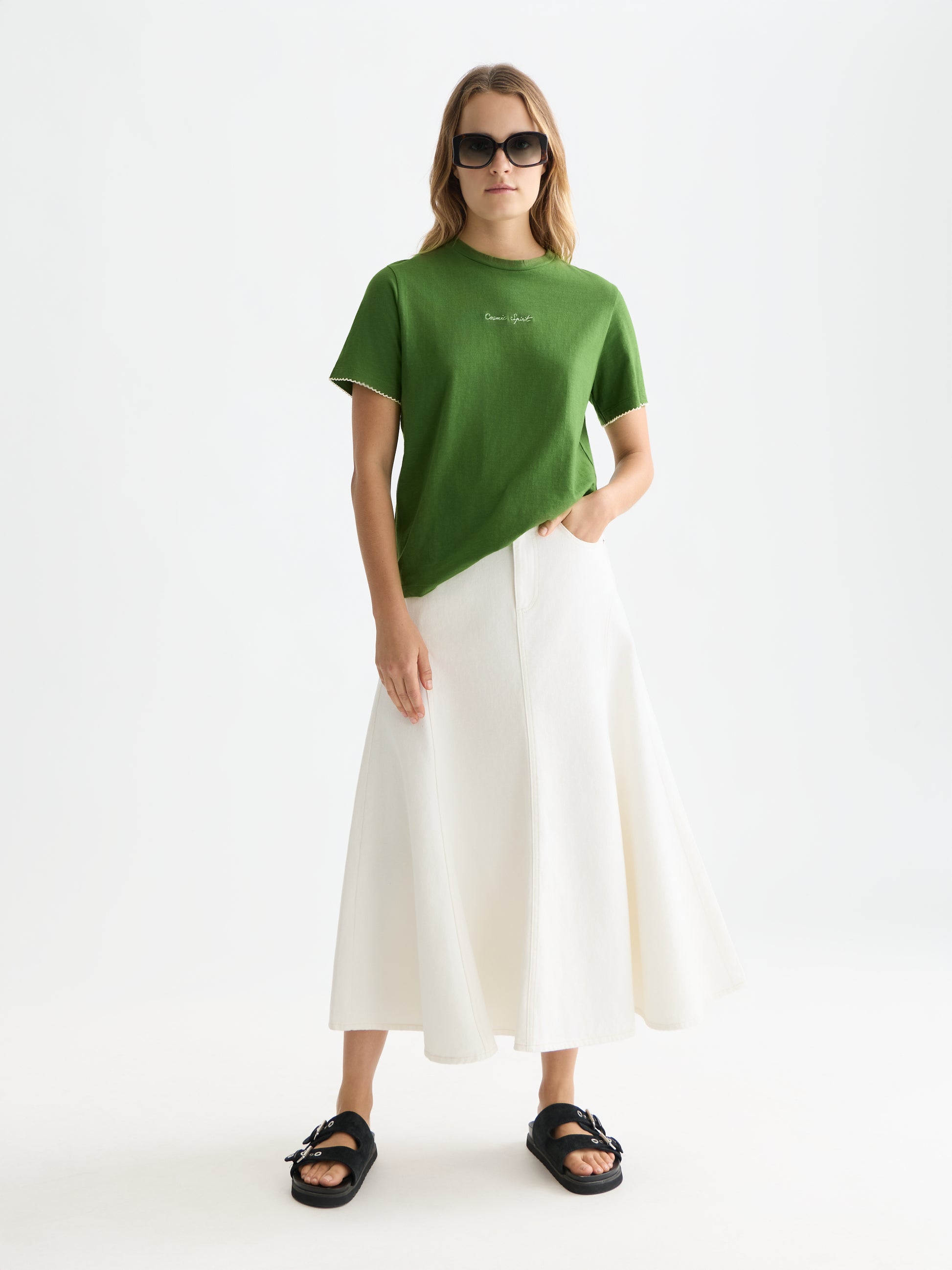 White Smoke טי שירט קצרה לנשים Embroidered Slub SCOTCH & SODA