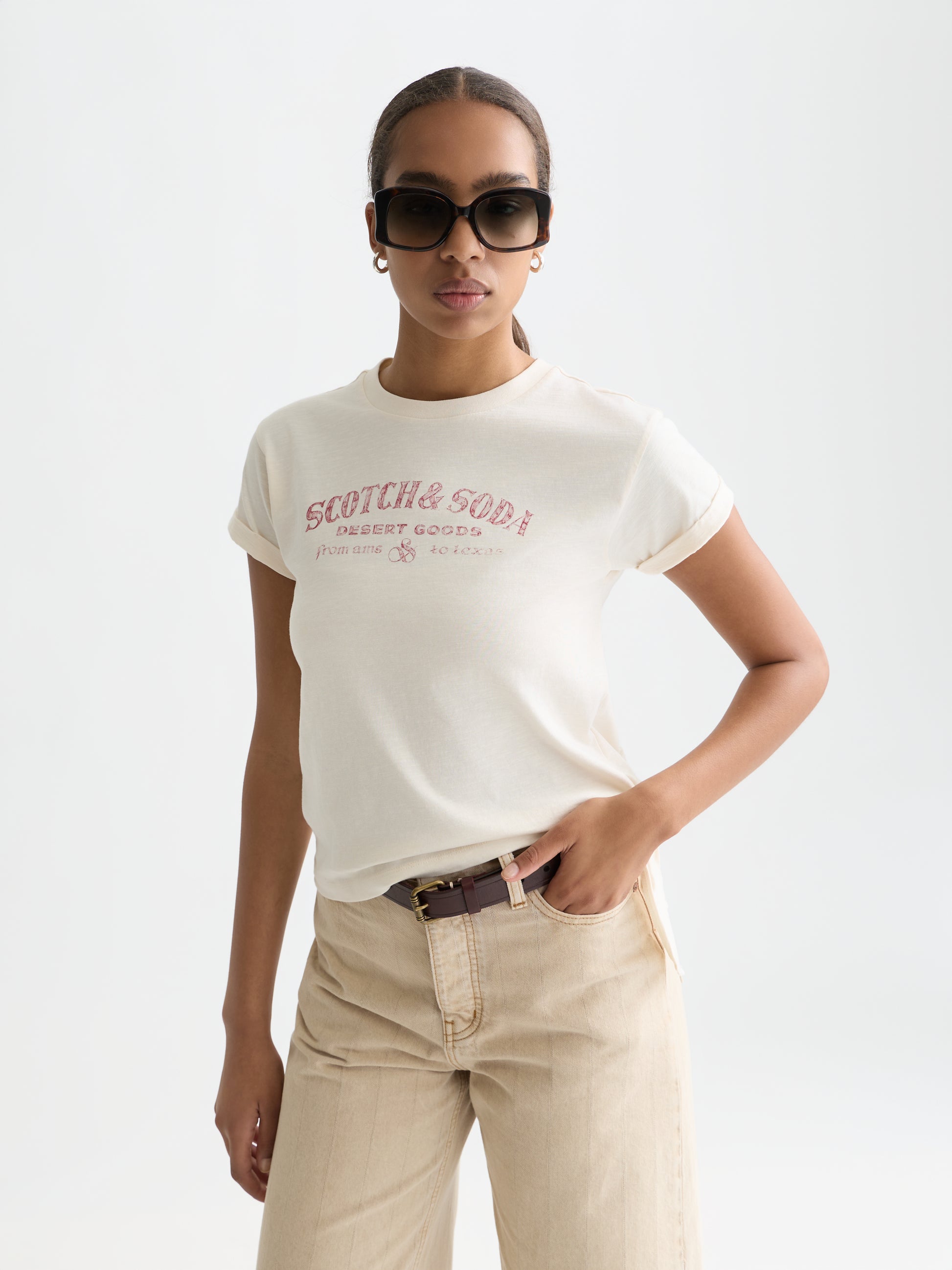 Lavender ARTWORK T-SHIRT WITH SIDE KNOT טי שירט קצרה SCOTCH & SODA