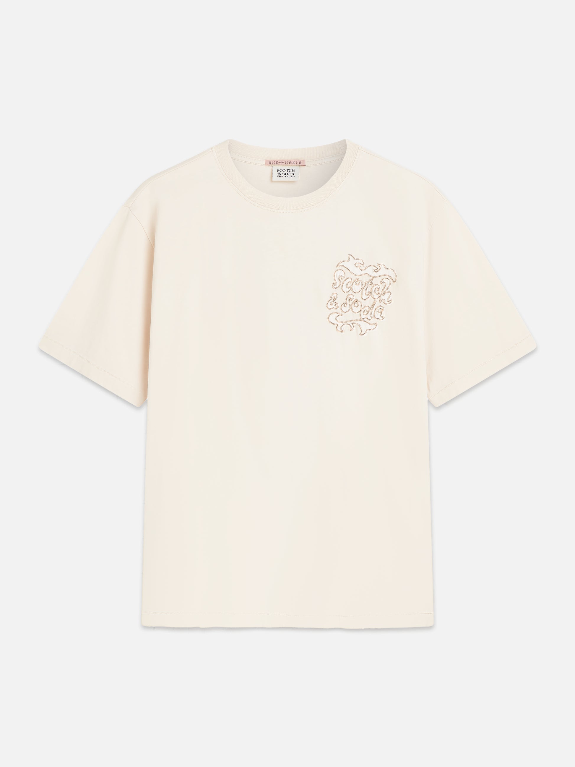 Misty Rose טי־שירט בגזרה רחבה לנשים Washed Artwork SCOTCH & SODA