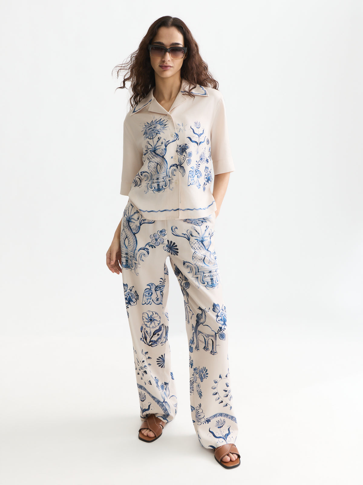 White Smoke חולצה מכופתרת קצרה לנשים Printed Camp SCOTCH & SODA