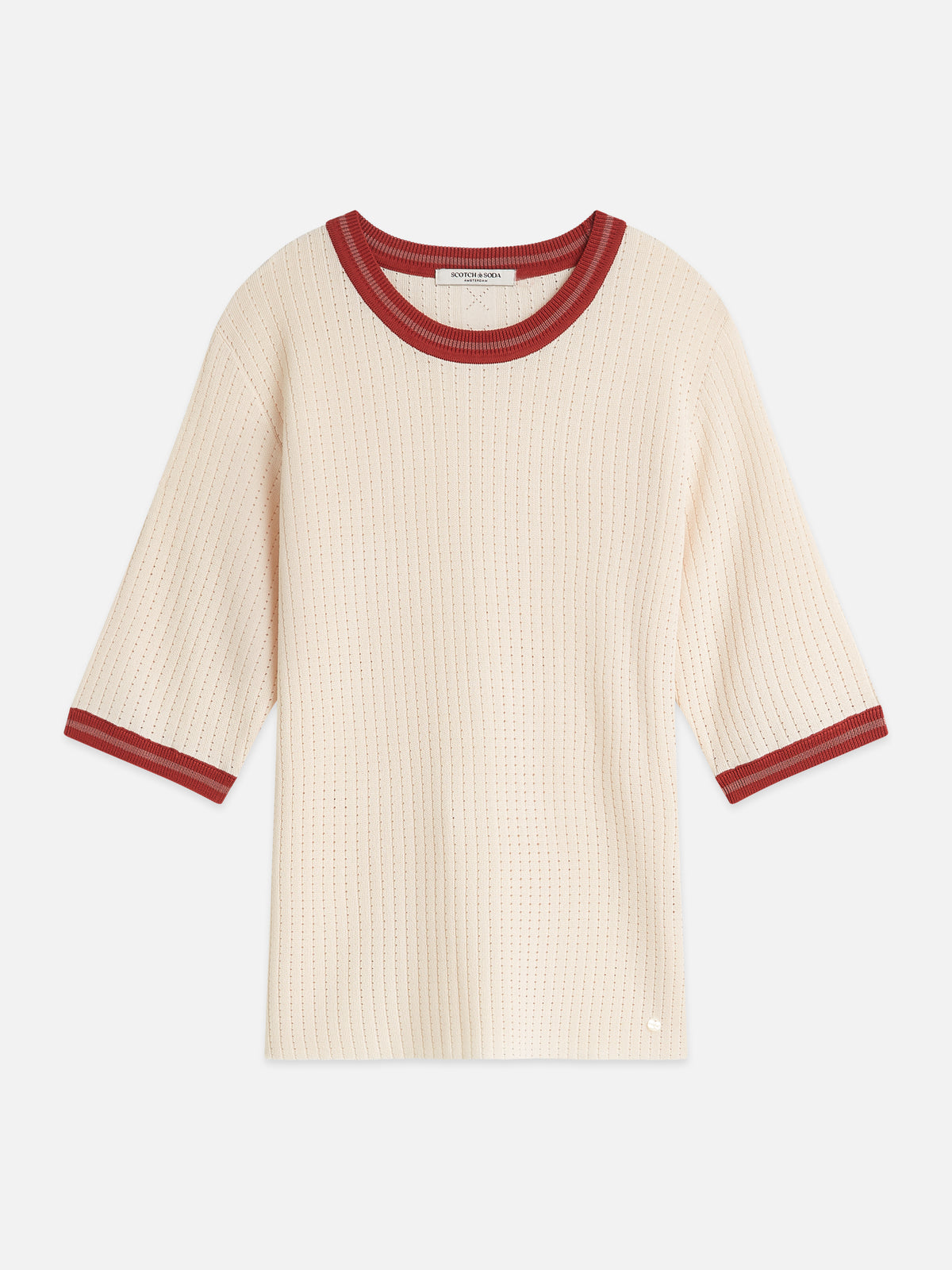 Light Gray חולצה קצרה לנשים Pointelle Knitted SCOTCH & SODA