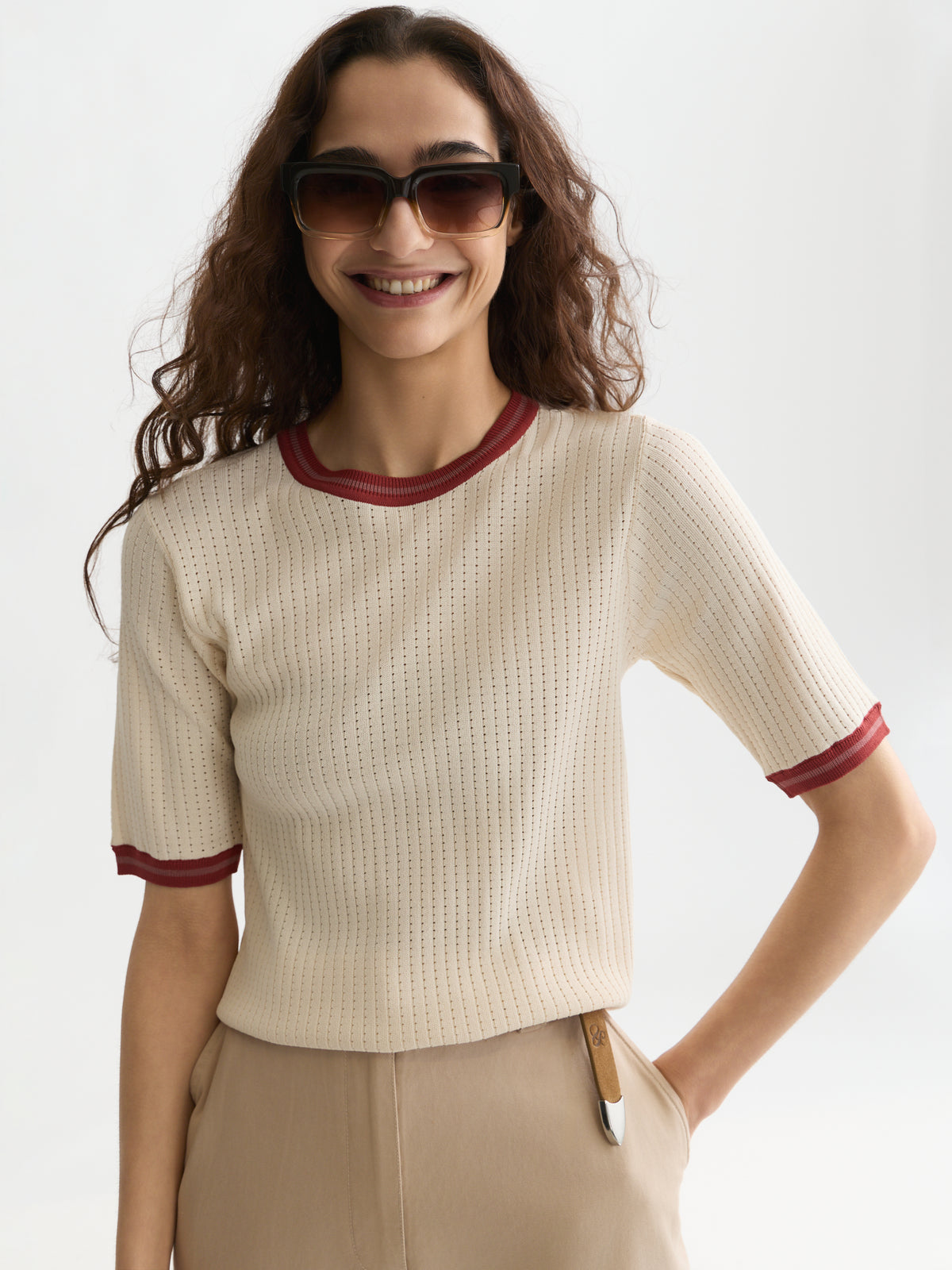 Lavender חולצה קצרה לנשים Pointelle Knitted SCOTCH & SODA