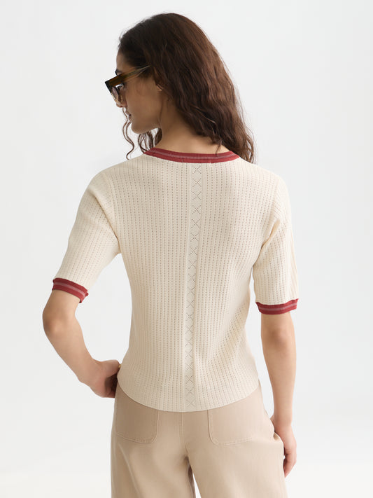 Lavender חולצה קצרה לנשים Pointelle Knitted SCOTCH & SODA