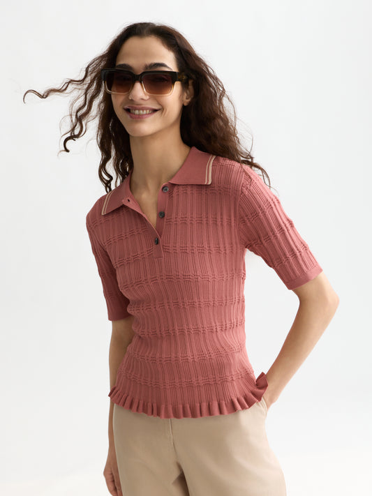 White Smoke חולצה קצרה לנשים Ripple Stitch SCOTCH & SODA