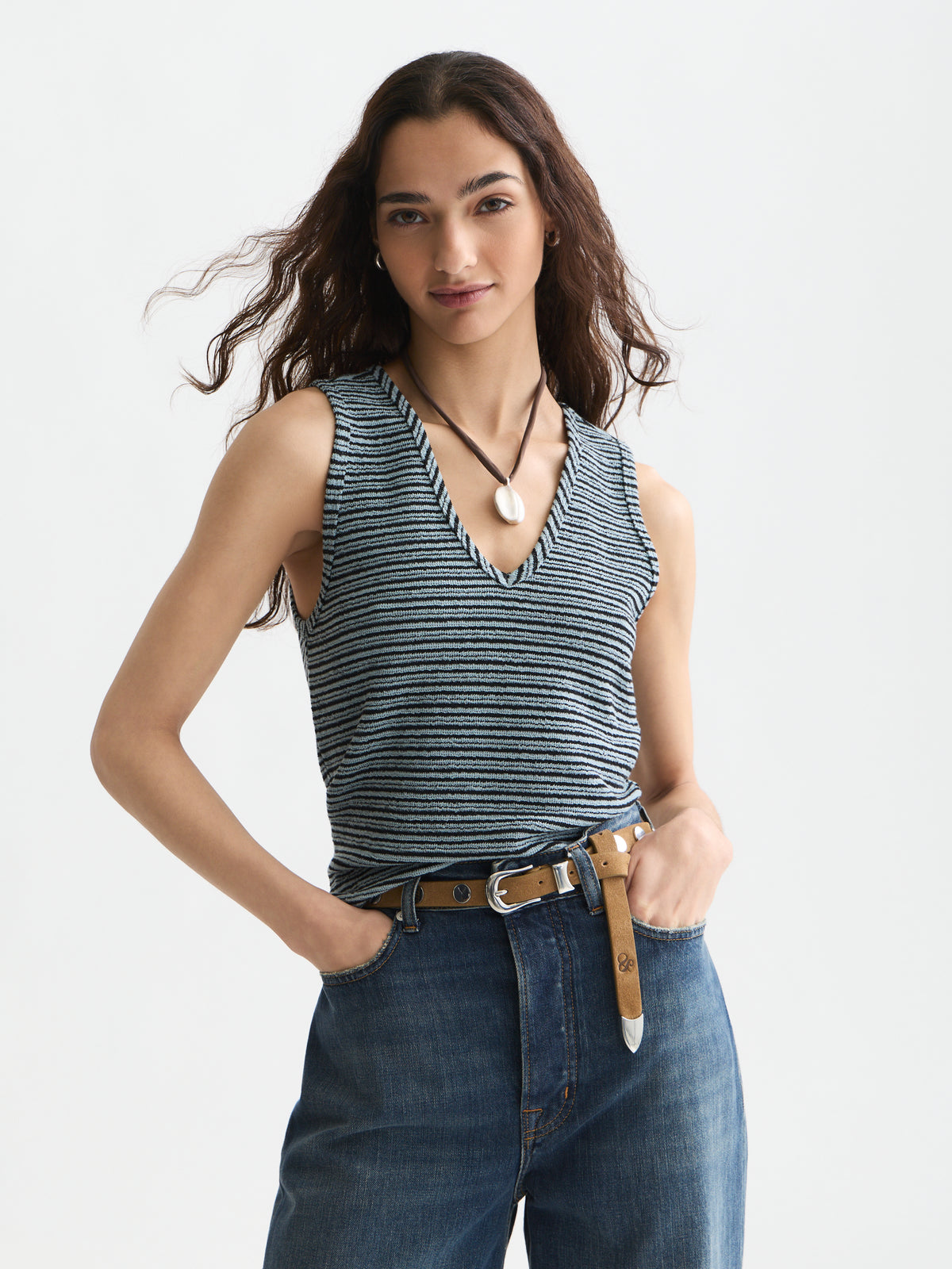 Lavender גופיה לנשים Stripe V-Neck SCOTCH & SODA