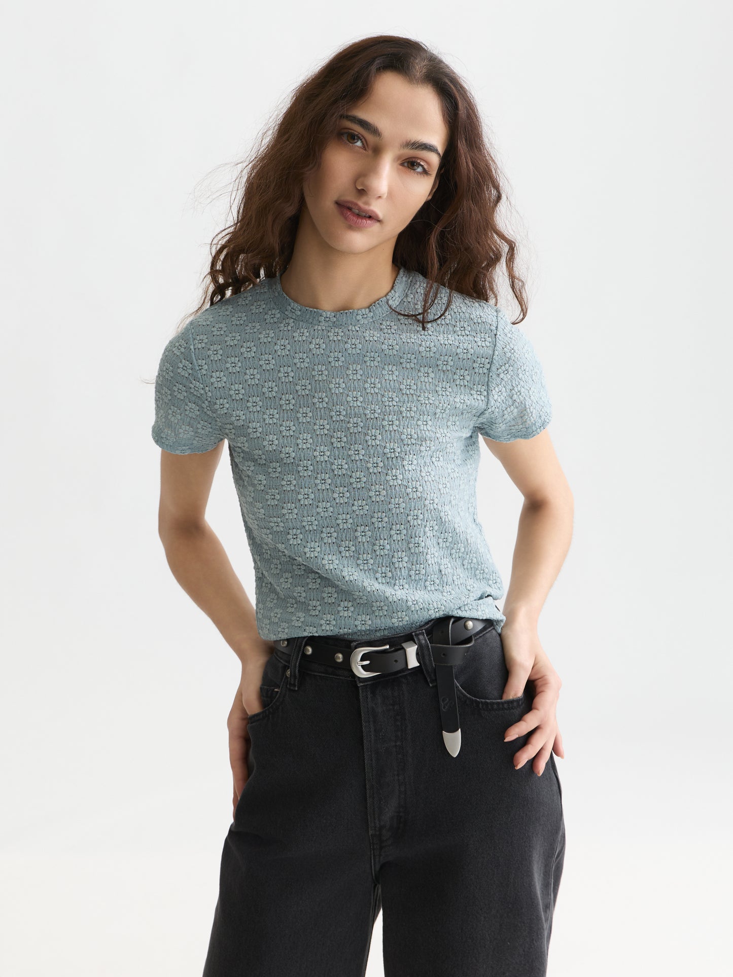 Black טי שירט קצרה לנשים Open Structure SCOTCH & SODA