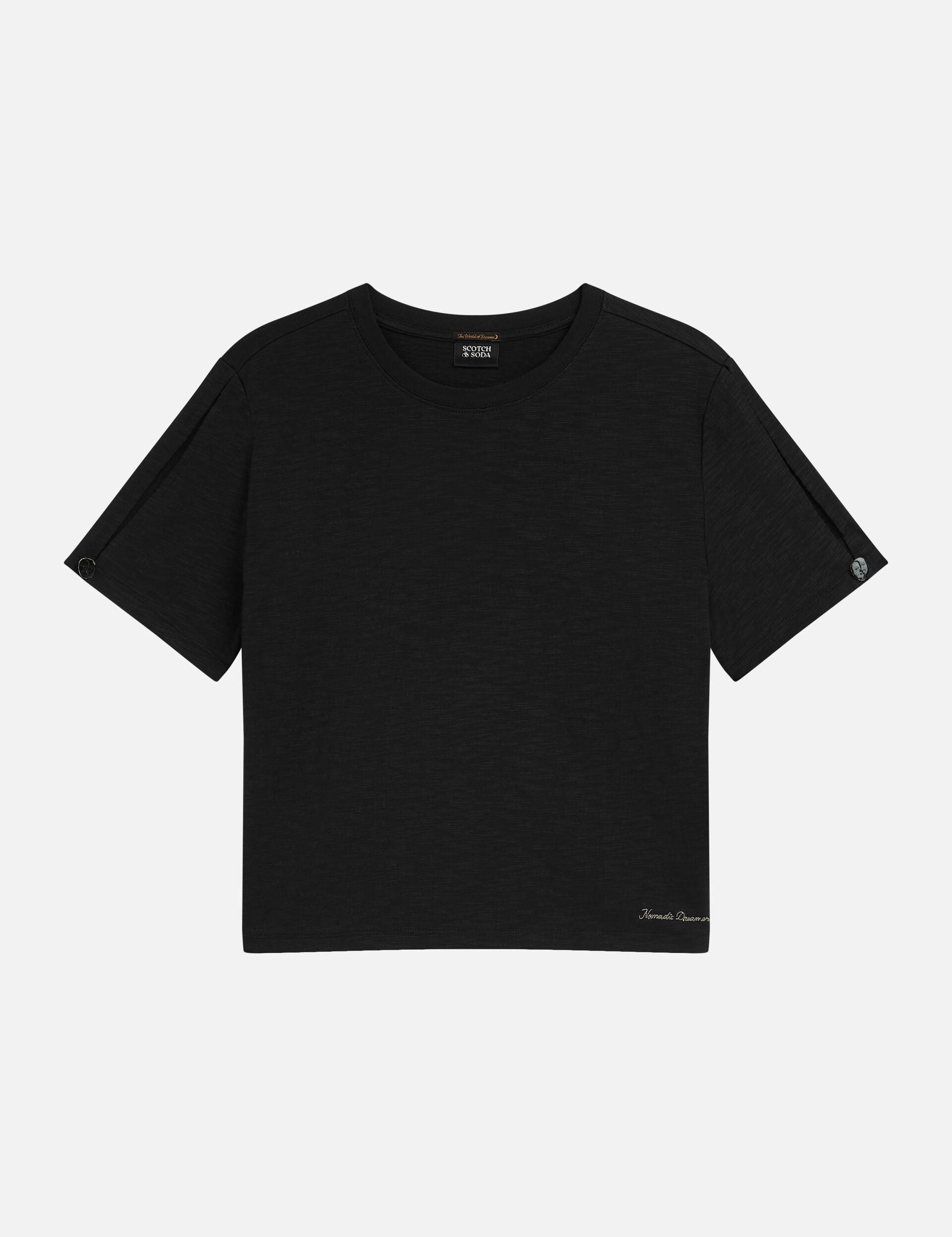 Black טי שירט קצרה לנשים Key Hole Sleeves SCOTCH & SODA