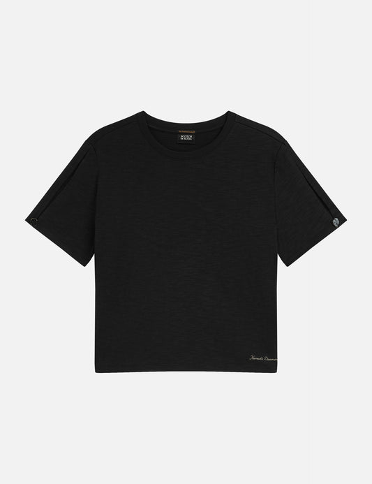 Black טי שירט קצרה לנשים Key Hole Sleeves SCOTCH & SODA