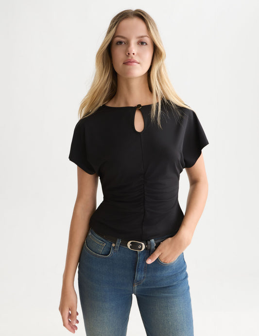 Black טי שירט קצרה לנשים Ruched SCOTCH & SODA