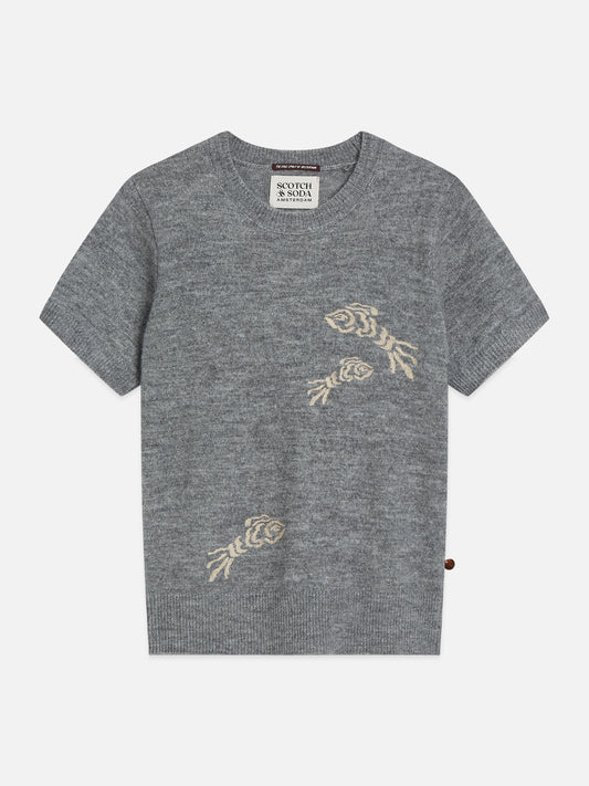 Dim Gray סוודר לנשים Embroidered Short-Sleeved SCOTCH & SODA