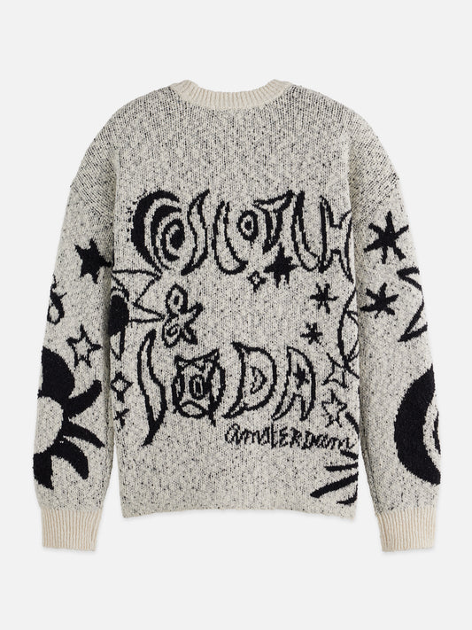 White Smoke סוודר לנשים Jacquard Motif Oversized SCOTCH & SODA