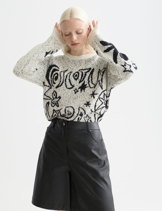 Lavender סוודר לנשים Jacquard Motif Oversized SCOTCH & SODA