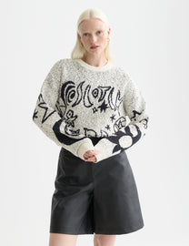 White Smoke סוודר לנשים Jacquard Motif Oversized SCOTCH & SODA