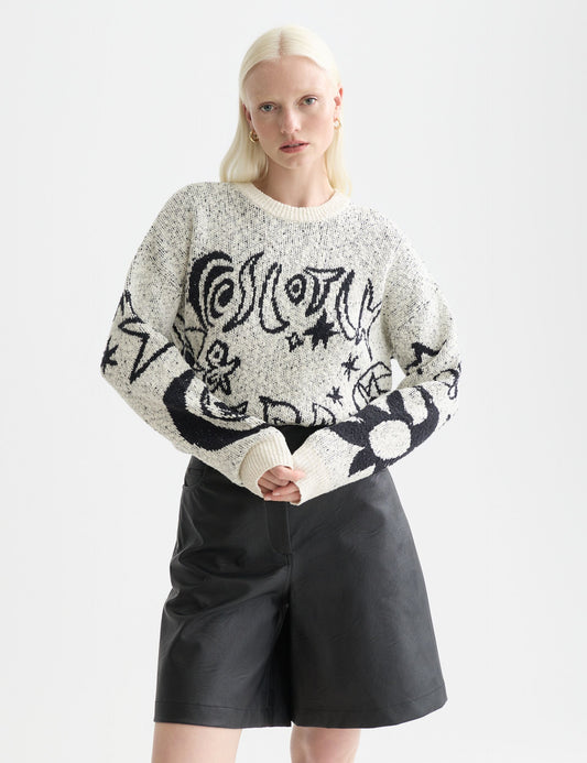 White Smoke סוודר לנשים Jacquard Motif Oversized SCOTCH & SODA