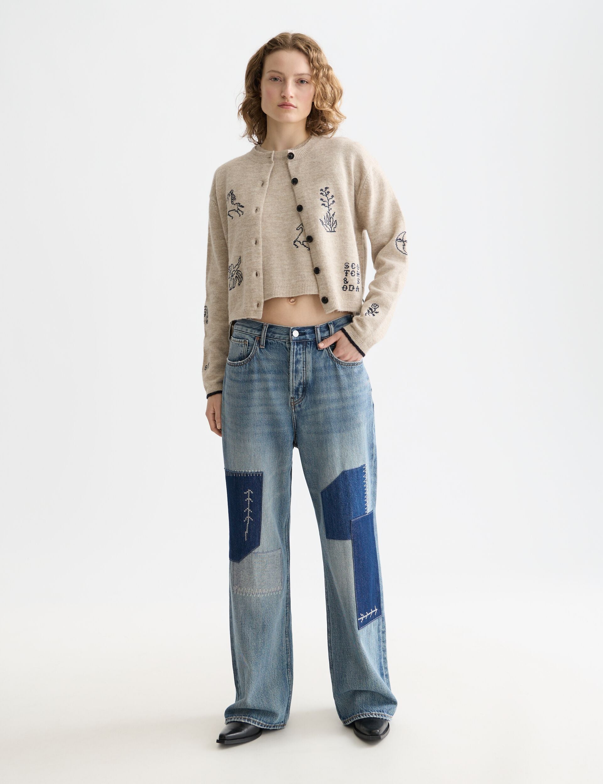 White Smoke קרדיגן לנשים Embroidered Crew SCOTCH & SODA