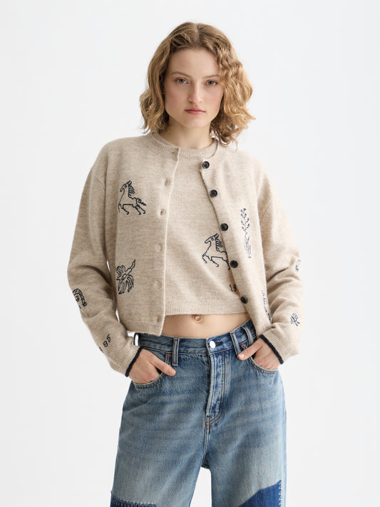White Smoke קרדיגן לנשים Embroidered Crew SCOTCH & SODA