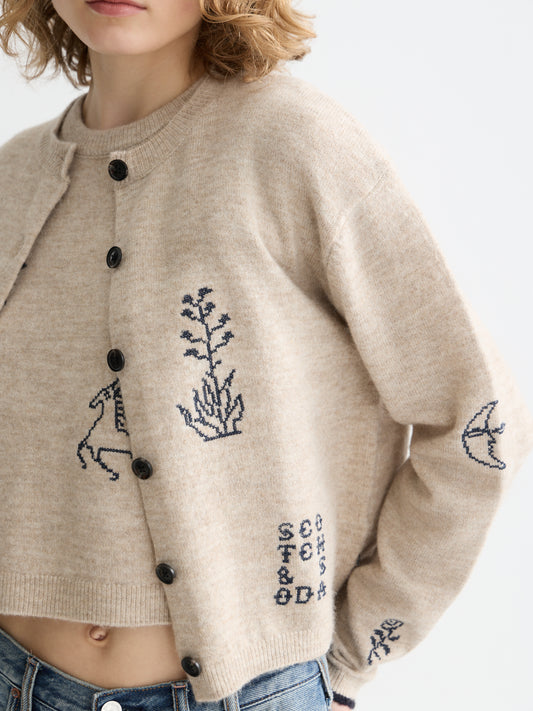 Rosy Brown קרדיגן לנשים Embroidered Crew SCOTCH & SODA