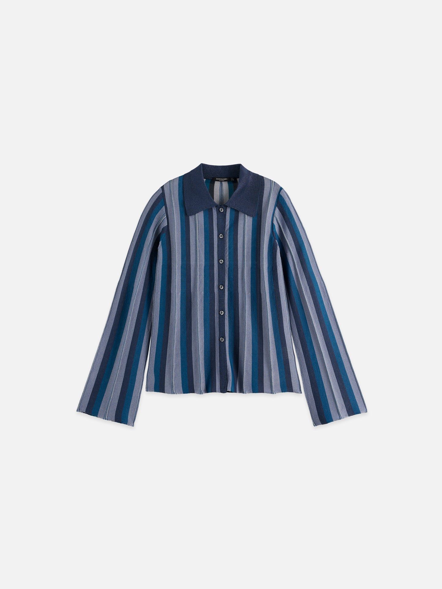 White Smoke PLEATED STRIPE COLLARED CARDIGAN סוודר SCOTCH & SODA