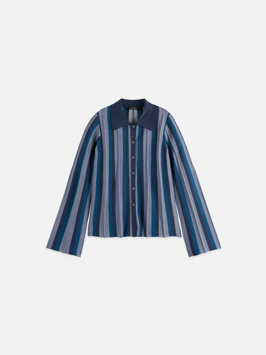 White Smoke PLEATED STRIPE COLLARED CARDIGAN סוודר SCOTCH & SODA