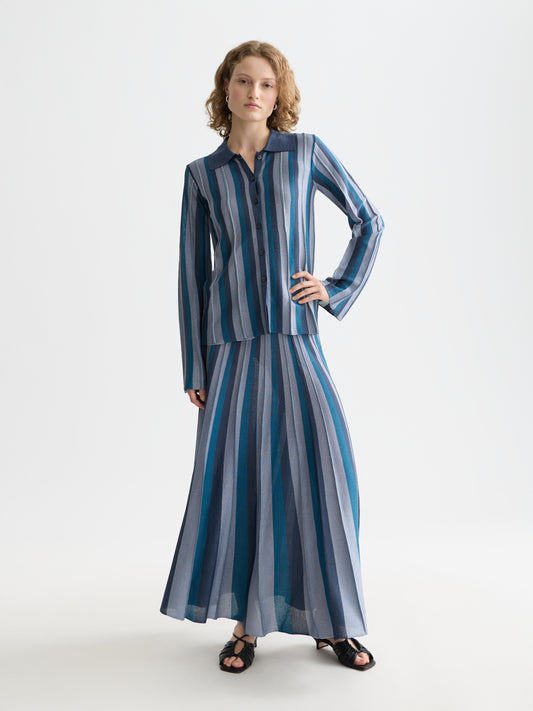 White Smoke PLEATED STRIPE COLLARED CARDIGAN סוודר SCOTCH & SODA