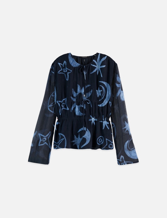 White Smoke חולצה ארוכה לנשים Printed Tie Front SCOTCH & SODA