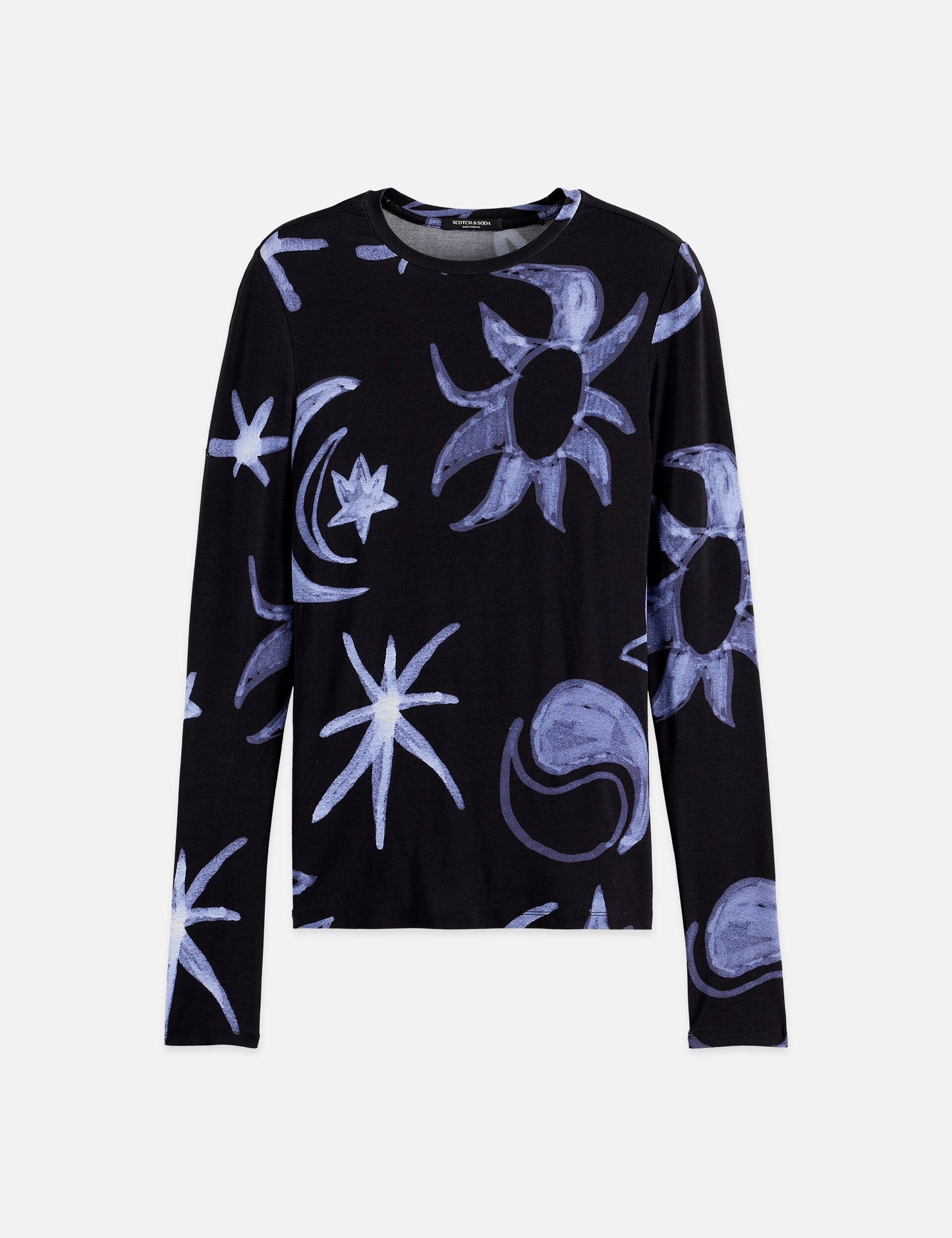 Black ALL OVER PRINTED LONG SLEEVE T-SHIRT סוודר SCOTCH & SODA